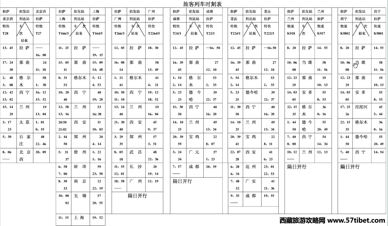 2011年最新版青藏铁路时刻表图片